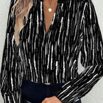 Black Abstract Printed V Neck Fall Blouse