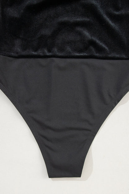 Body à manches longues et col en V en velours noir orné de perles