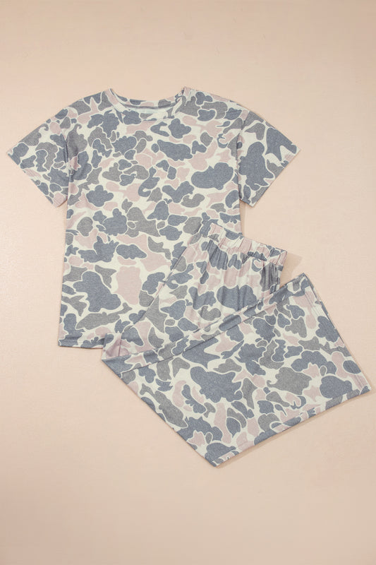 Multicolour Retro Camouflage Print Plus Size 2pcs Outfit