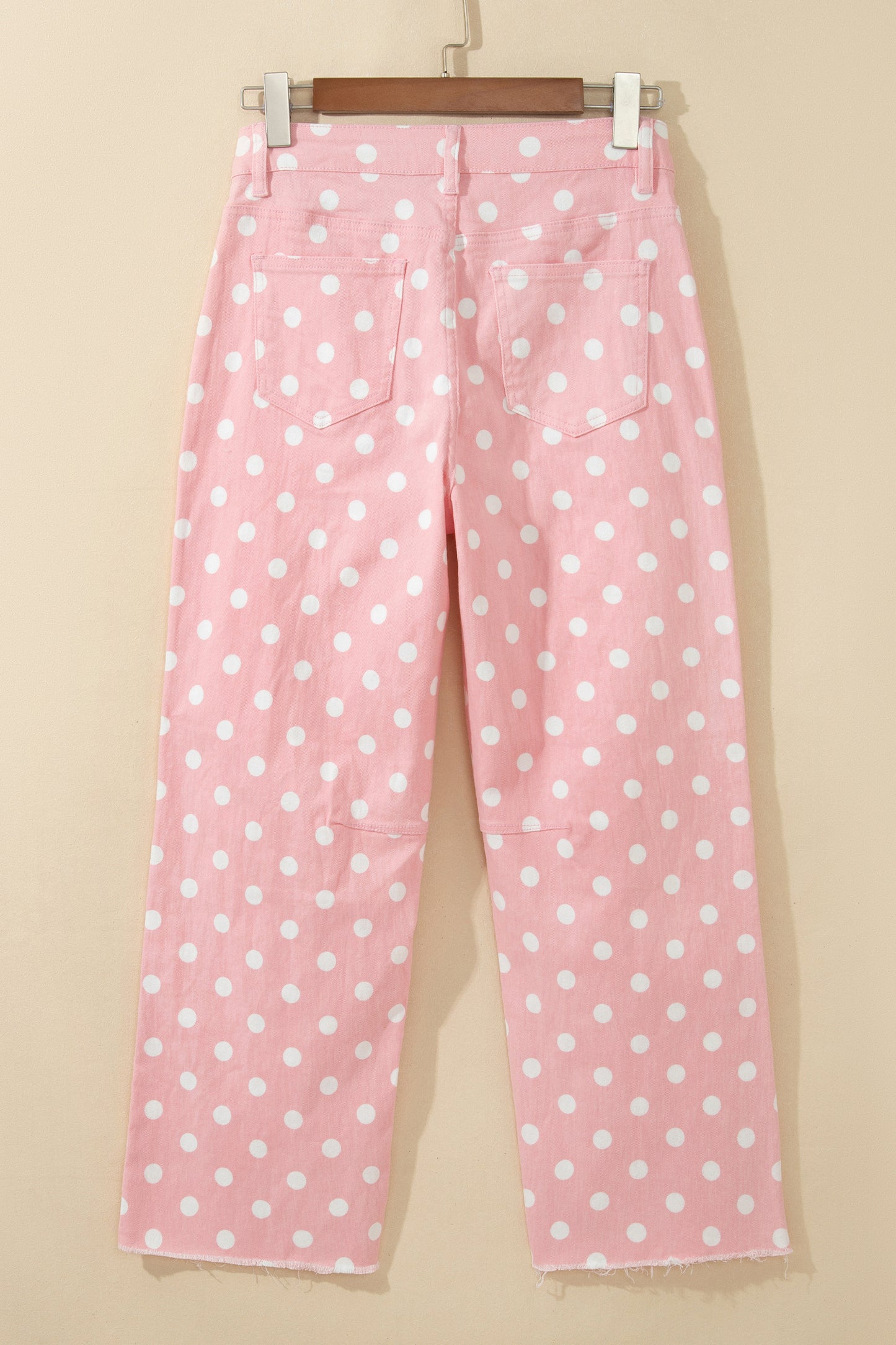 Pink Polka Dot Casual Slim Fit Jeans