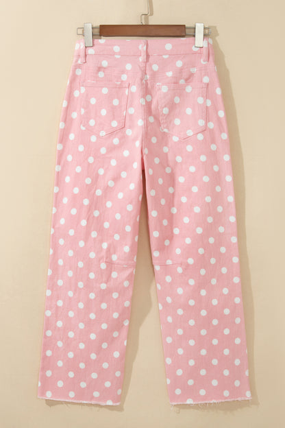 Pink Polka Dot Casual Slim Fit Jeans
