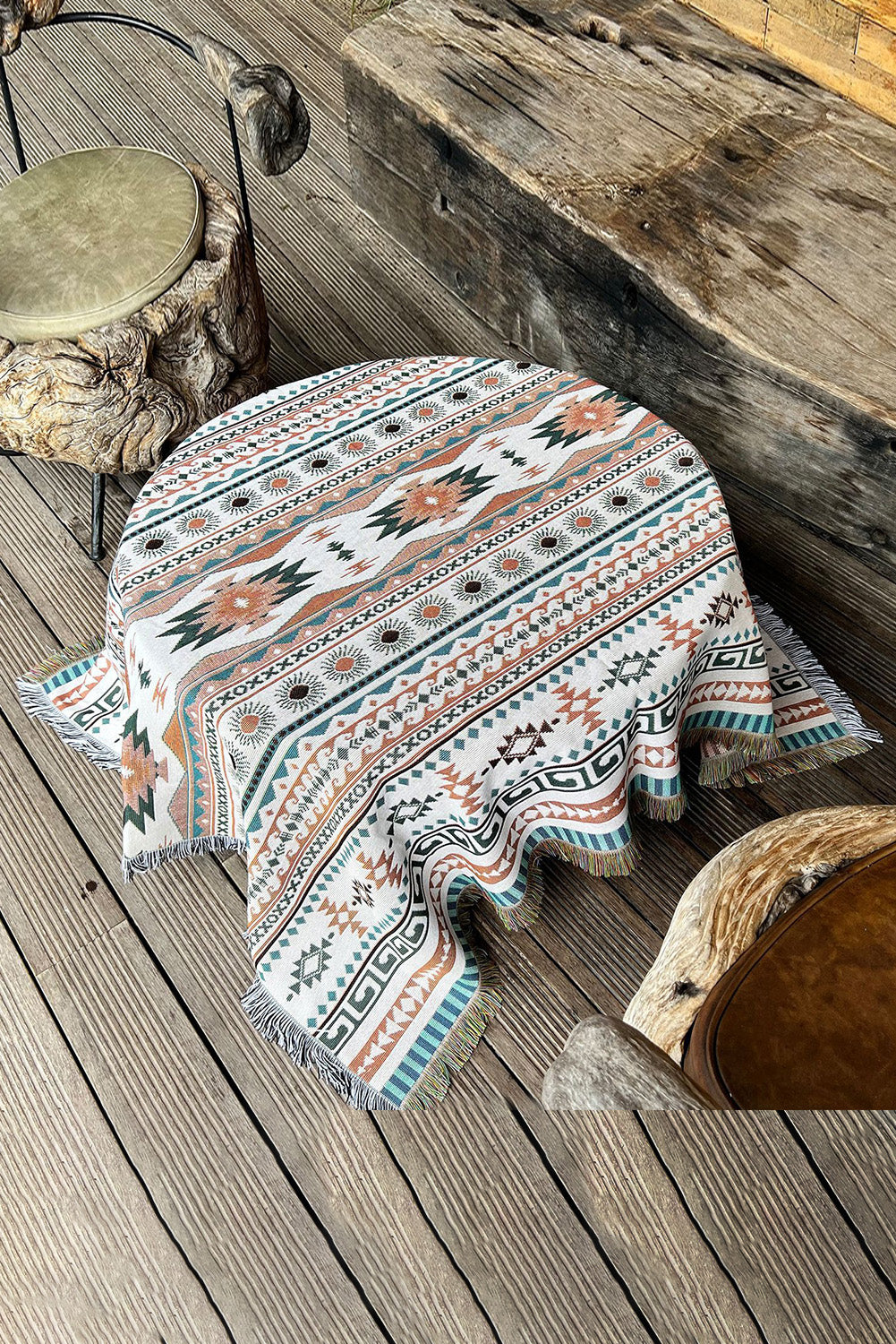 Western Pattern Tasseled Large Blanket