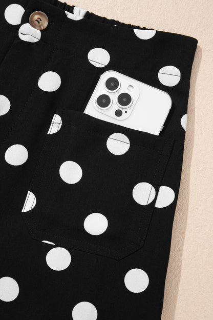 Polka Dot Print Patched Pocket Mid-rise Straight Leg Pants