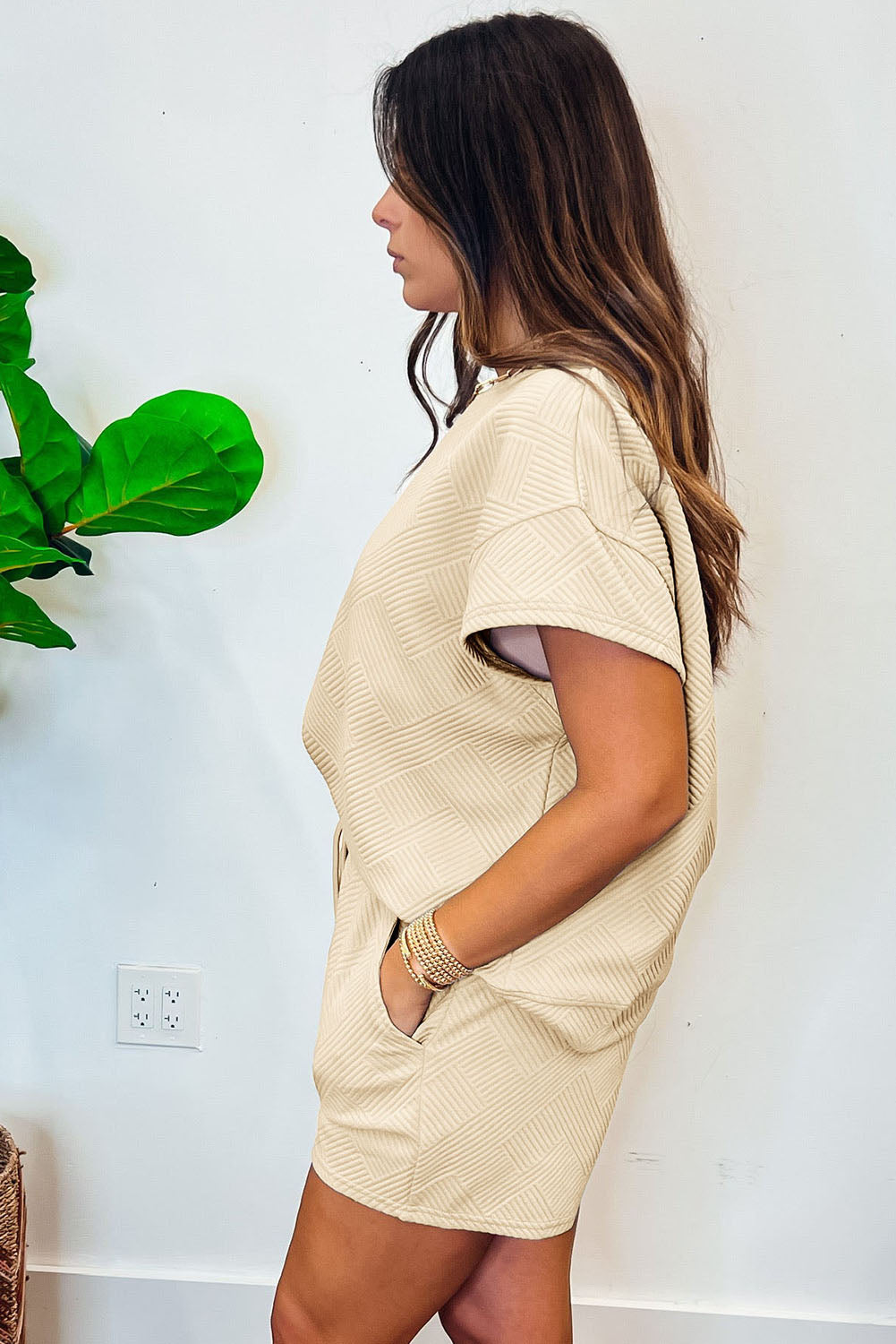 Negro - Conjunto de 2 piezas de pantalones cortos con cordón y textura lisa