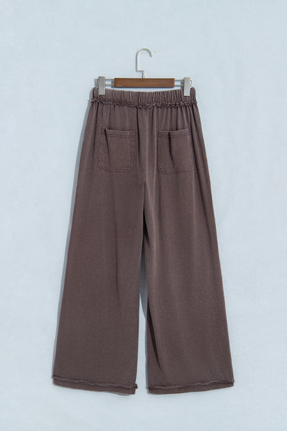 Coffee Mineral Wash Seam Detail Flare Leg Drawstring Pants