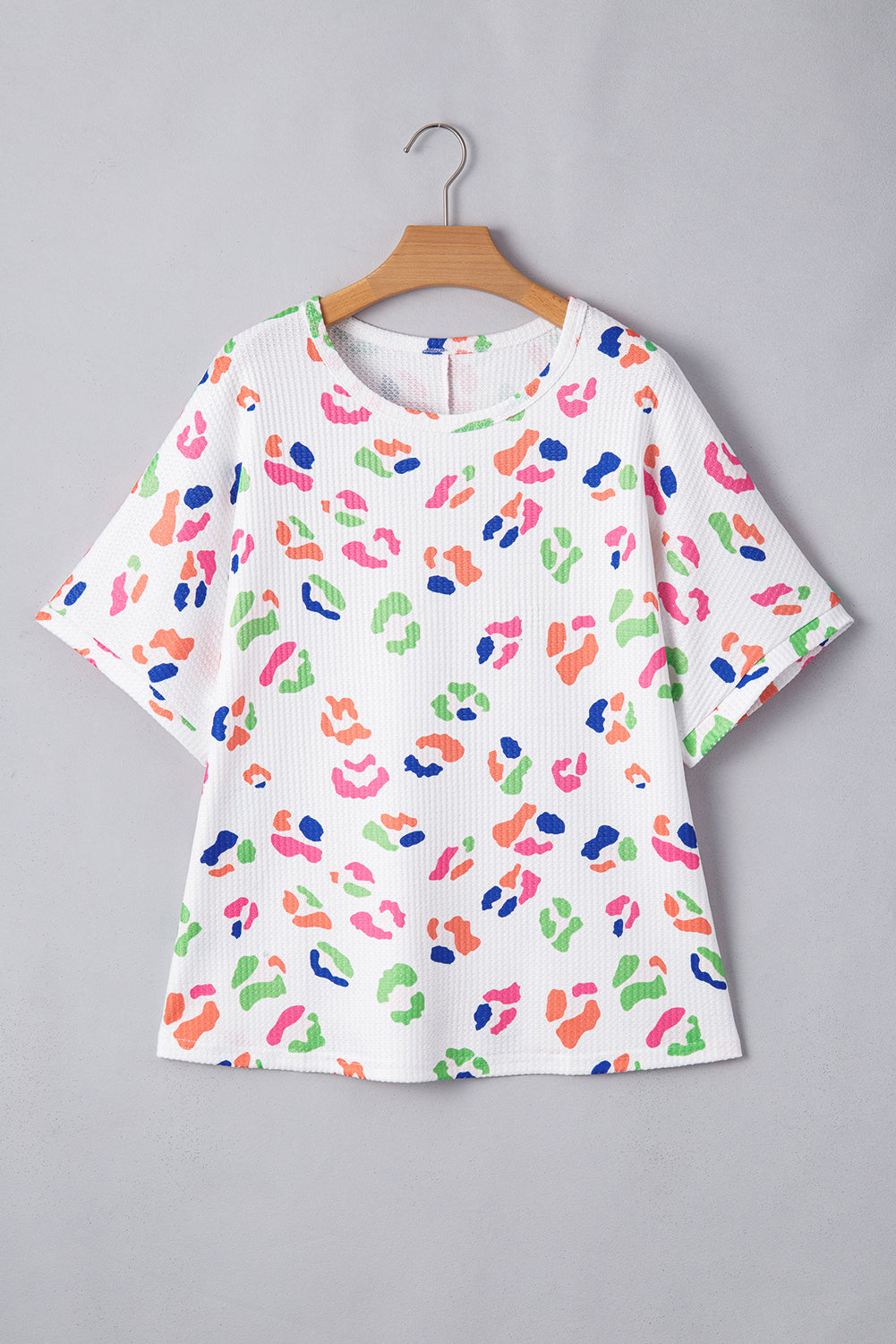 White Multicolor Leopard Print Textured Plus Size T Shirt