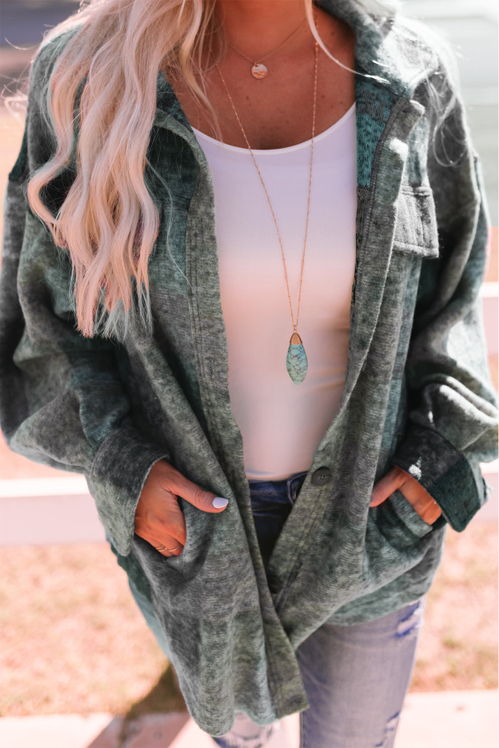 Veste-chemise oversize à poches et carreaux brossés multicolores