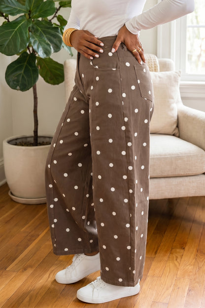 Pink Tailored Seam Polka Dot Print Ankle Length Casual Jeans
