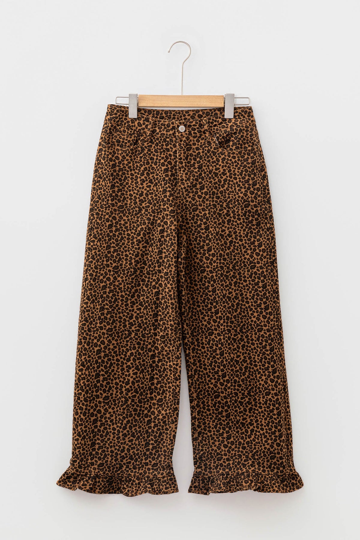 Brown Leopard Print Ruffled Hem Shift Jeans