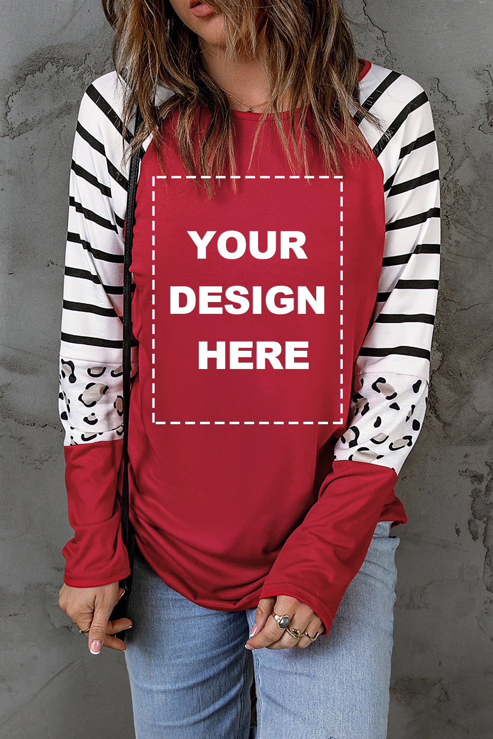 Black Striped Animal Print Colorblock Long Sleeve Top