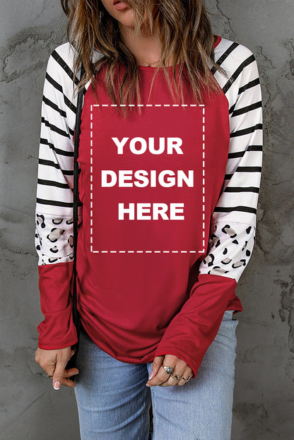 Black Striped Animal Print Colorblock Long Sleeve Top