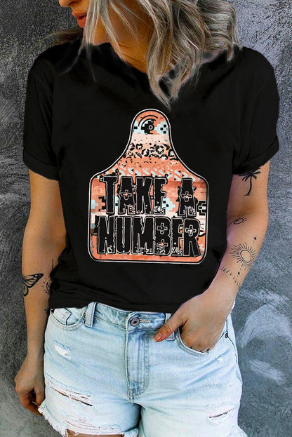 Camiseta con cuello redondo y gráfico TAKE A NUMBER