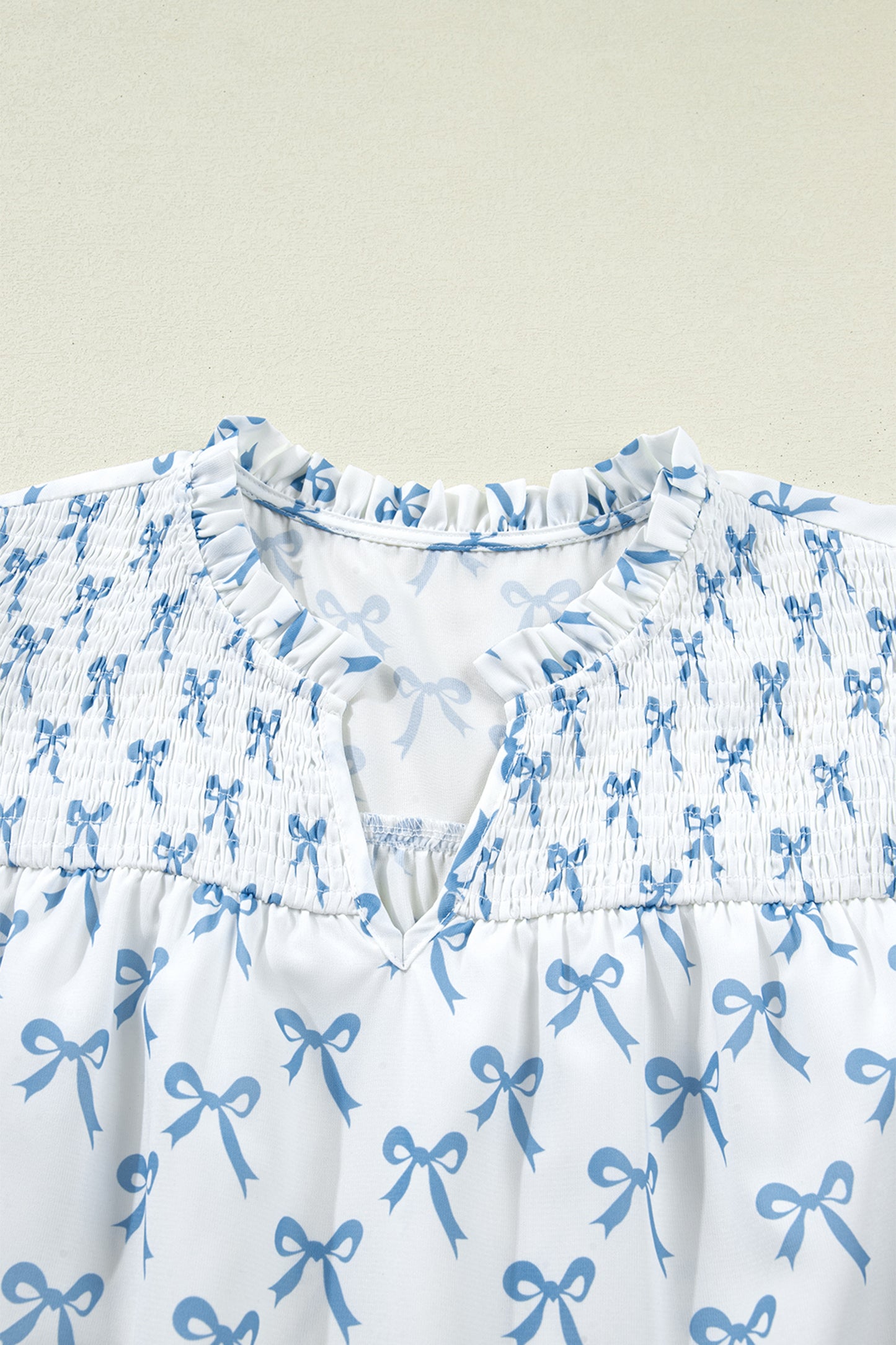 Sky Blue Ruffled Short Sleeve Plus Size Bow Top
