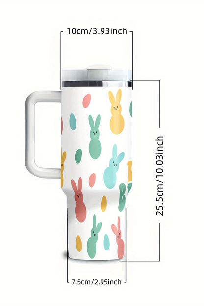 White DONT WORRY BE HOPPY Bunny Print Thermal Tumbler 40oz