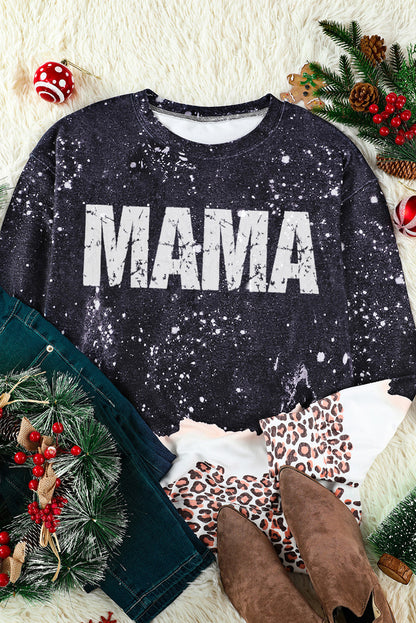 Sudadera blanqueada con estampado de leopardo navideño nevado