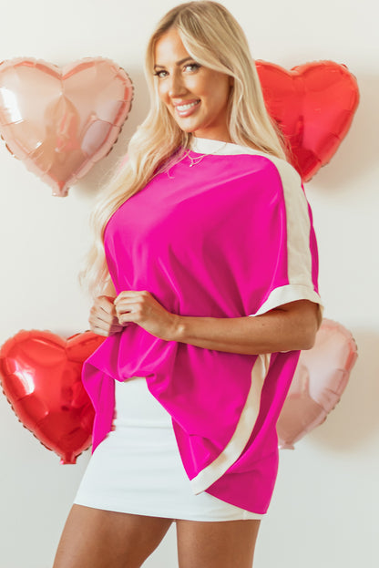 Chemisier tunique surdimensionné à col bateau et blocs de couleurs rouge rose