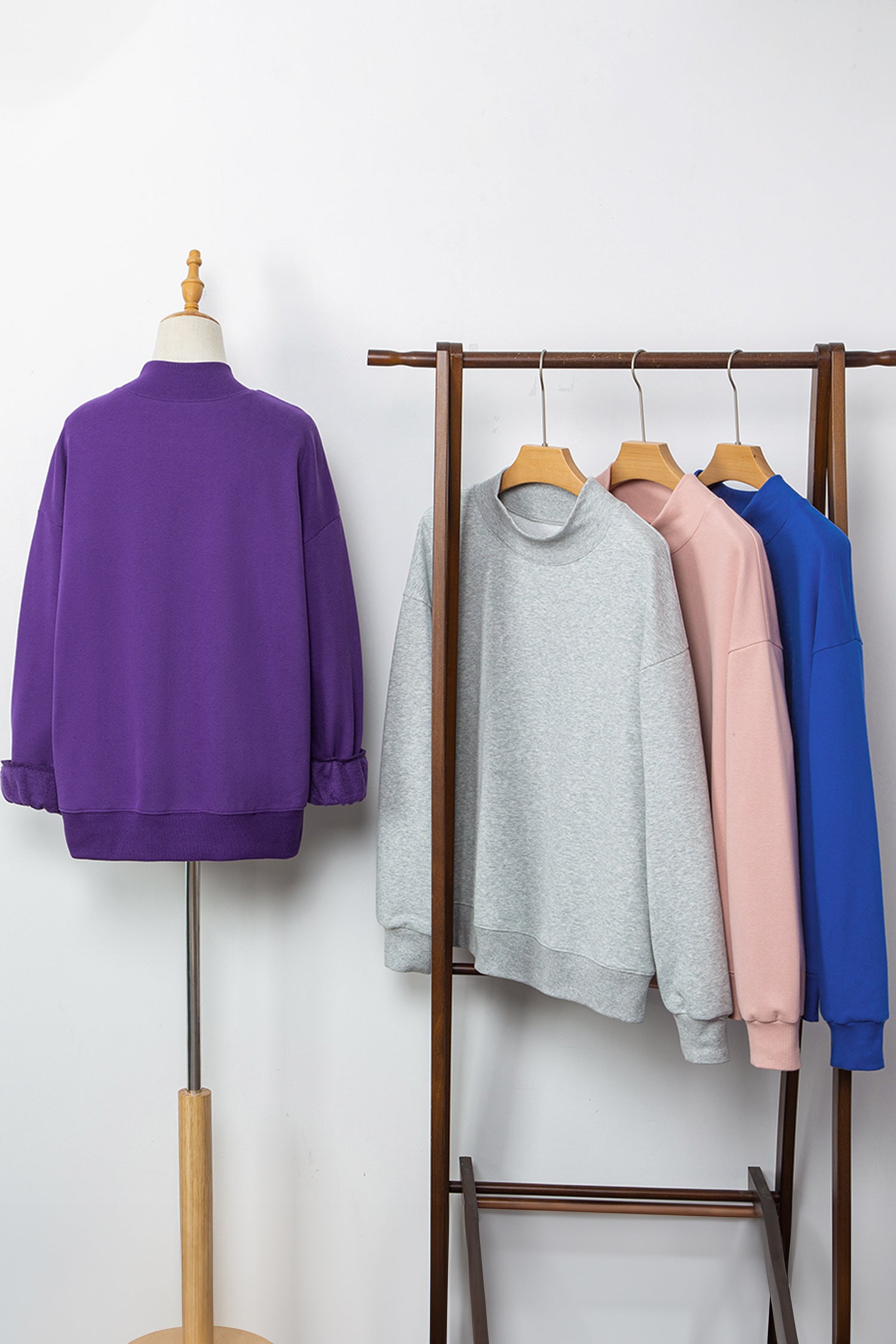 Tillandsia Purple Solid Color Oversized Mock Neck Sweatshirt