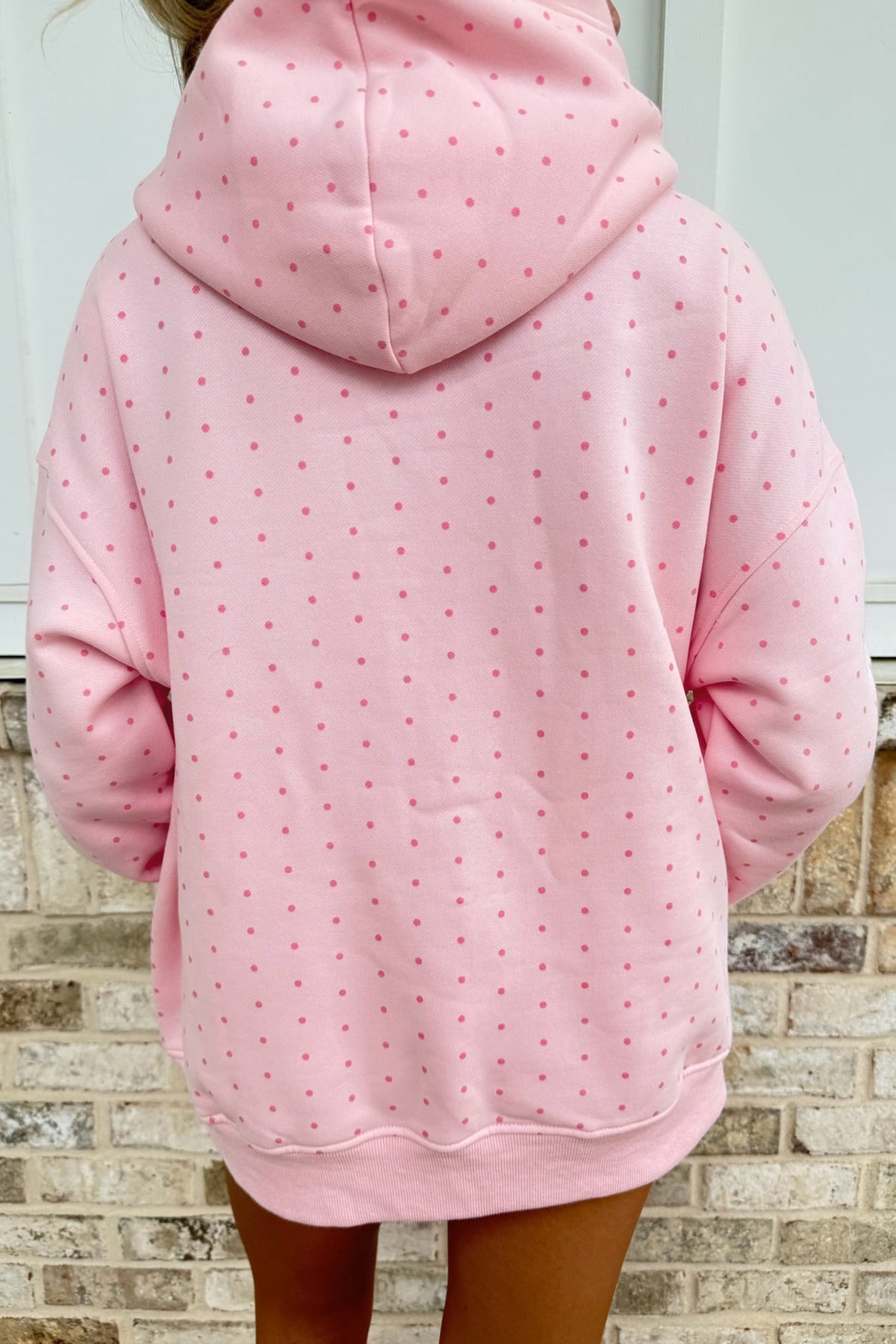 Pink Polka Dot Printed Oversized Hoodie Casual Shorts 2pcs Set