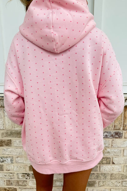 Pink Polka Dot Printed Oversized Hoodie Casual Shorts 2pcs Set