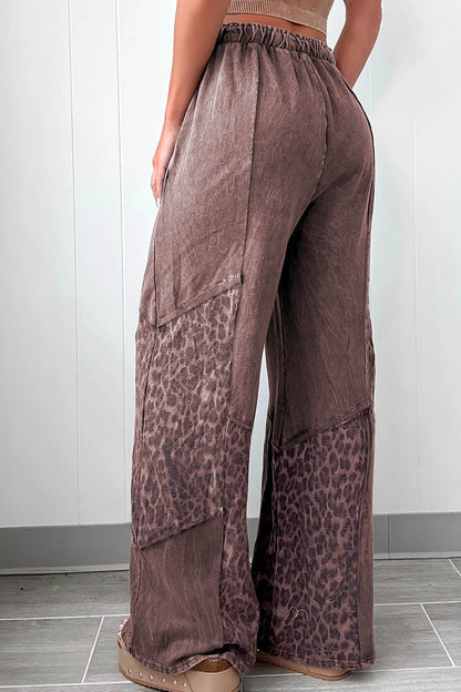 Dark Grey Mineral Wash Leopard Patchwork Loose Pants