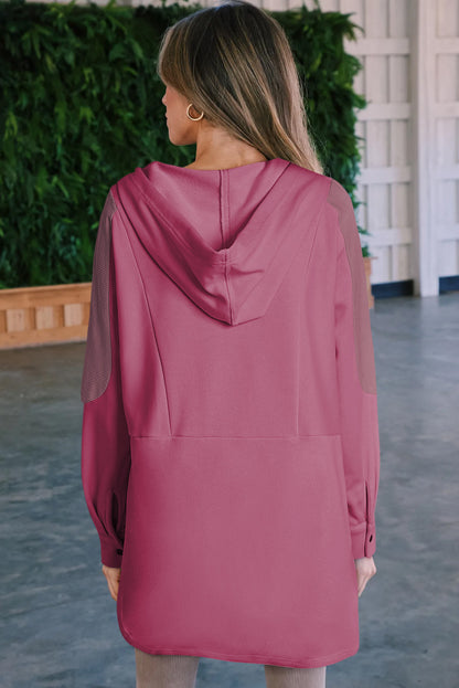 Sweat à capuche Henley surdimensionné avec poches latérales et patchwork de roses