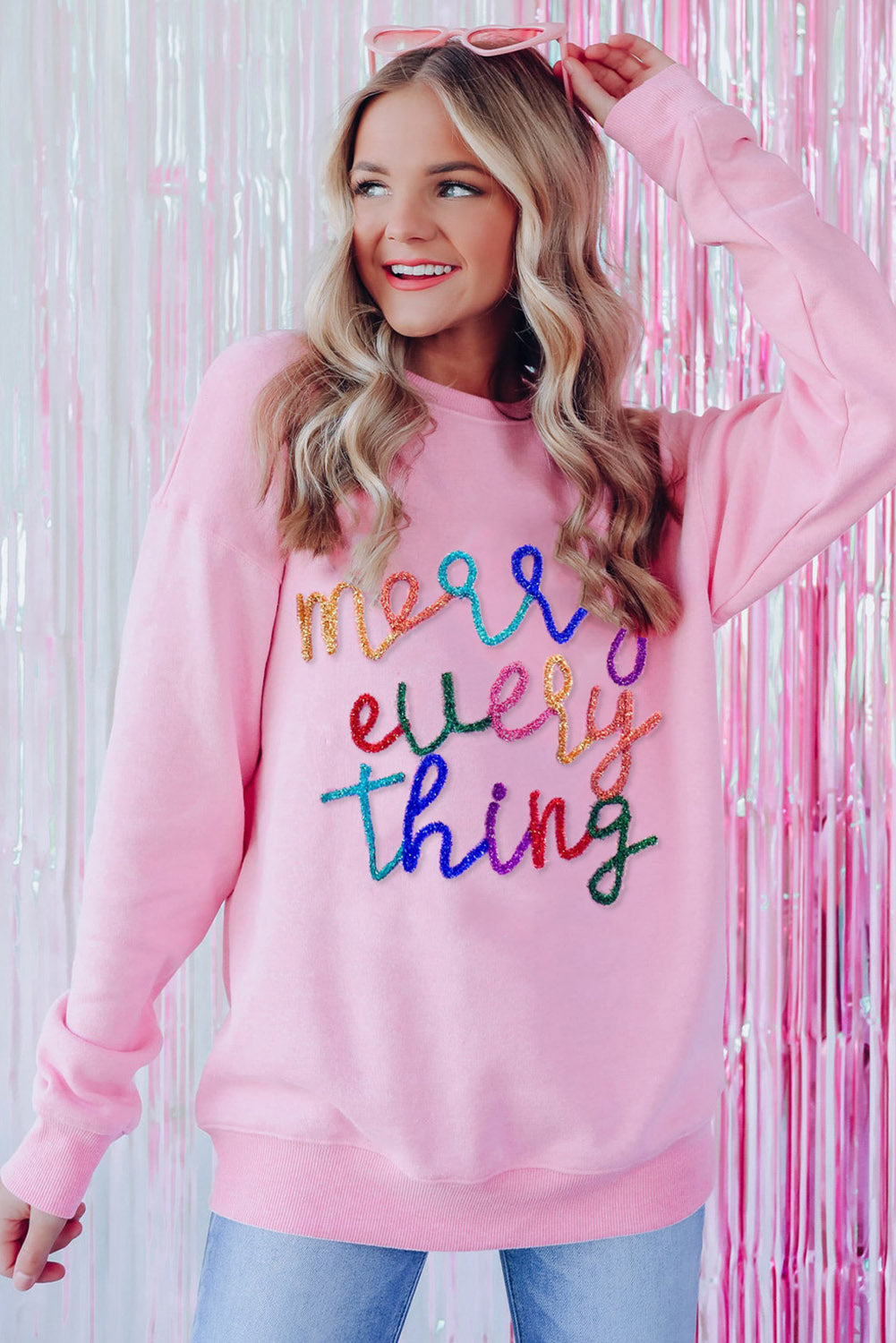 Black Merry Every Thing Glitter Slogan Sweatshirt