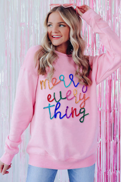 Black Merry Every Thing Glitter Slogan Sweatshirt