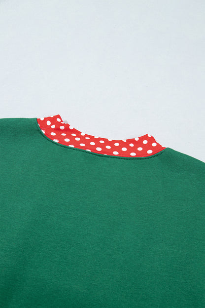 Evergreen Polka Dot Trim Baggy Pullover 2pcs Short Set