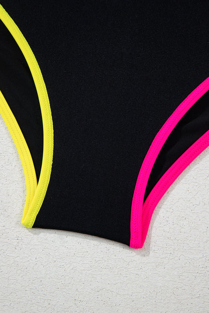 Ensemble bikini taille haute à col en V et cordon de serrage sur le côté