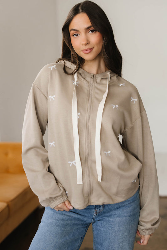 Goat Contrast Bow Embroidered Zip Up Jacket Hoodie