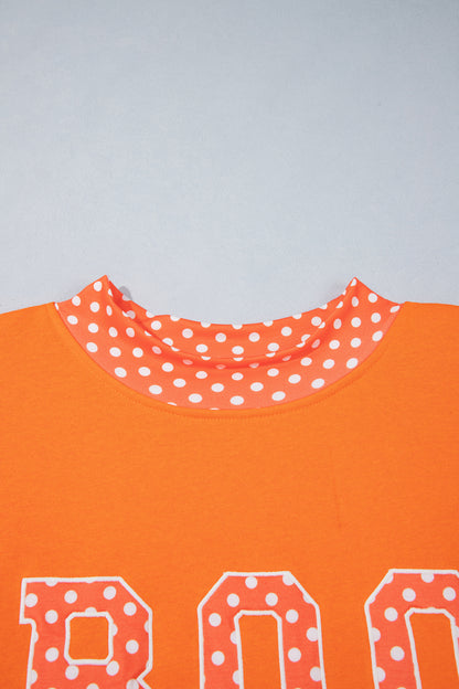 Grapefruit Orange Casual Polka Dot Patchwork Letter Graphic Plus Size Sweatshirt