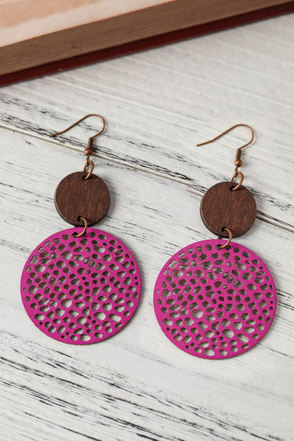 Hollow Out Wooden Round Drop Earrings