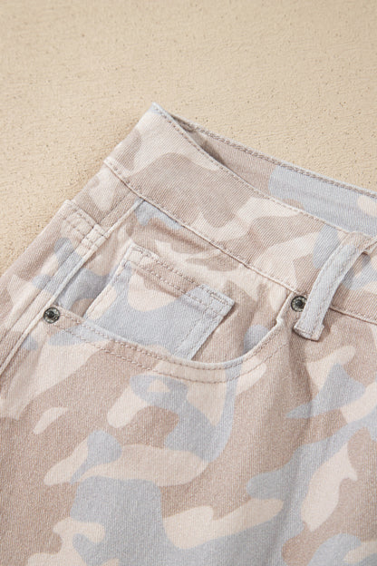 Khaki Camouflage Pattern Pocket Rivet Detail Ankle-Length Harem Fit Jeans