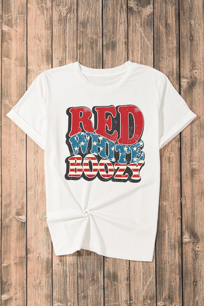 T-shirt graphique blanc ROUGE BLANC BOOZY Étoiles et rayures 