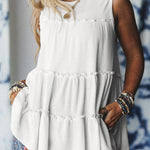 White Tiered Frill Trim A-line Tank Top