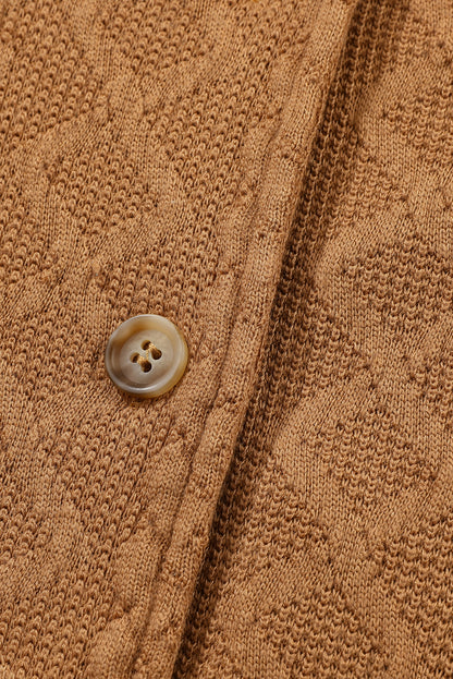 Veste-chemise à rabat en tricot torsadé camel 