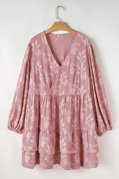 Robe grande taille à volants et col en V à imprimé floral et fleurs de pêcher