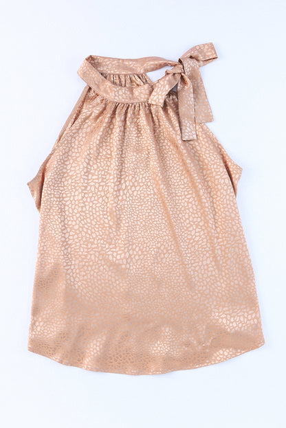 Débardeur léopard sans manches à col montant et lien 