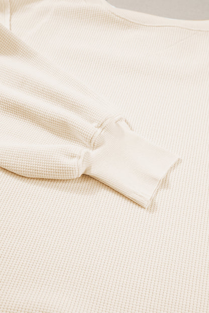 Sweat-shirt surdimensionné fendu à manches évasées en tricot gaufré blanc