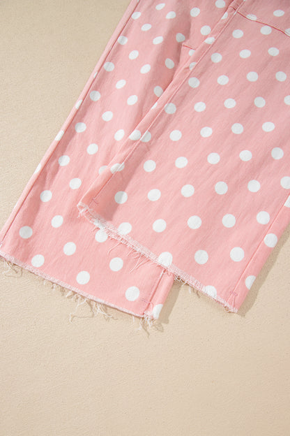 Pink Polka Dot Casual Slim Fit Jeans
