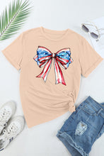 Khaki American Flag Bow Knot Print Round Neck T Shirt