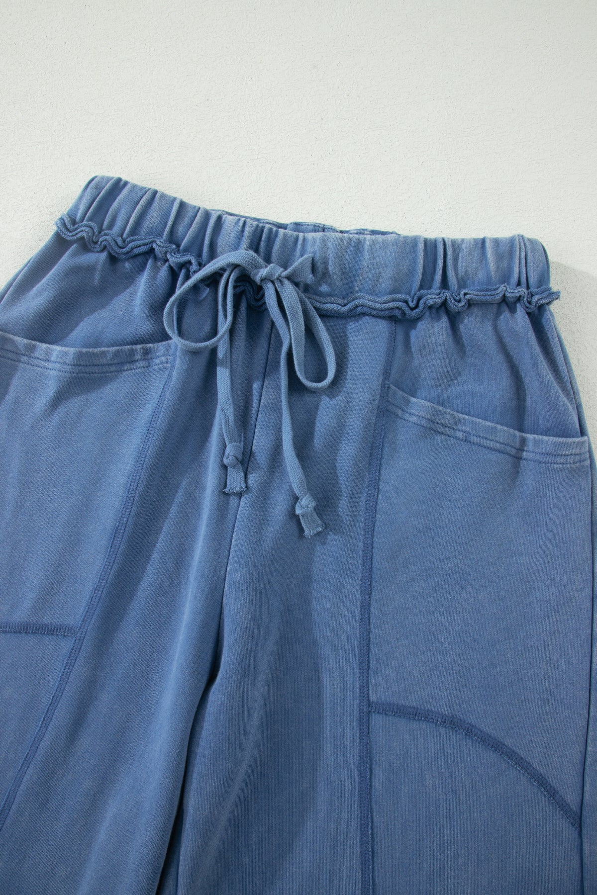 Ashleigh Blue 100% Cotton Mineral Wash Drawstring Retro High Waist Wide Leg Western Pants