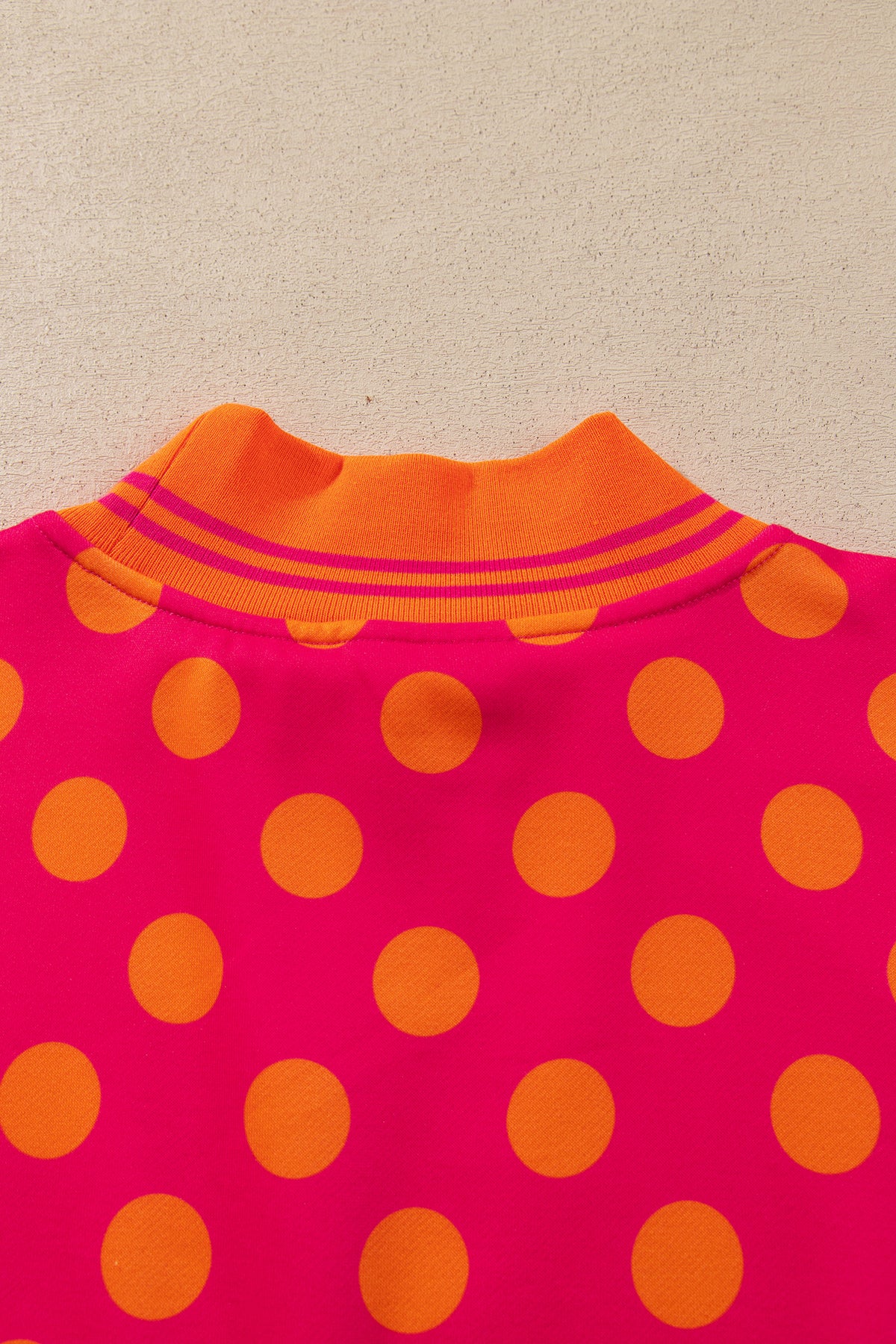 Rose Polka Dot Striped Trim Mock Neck Sweatshirt