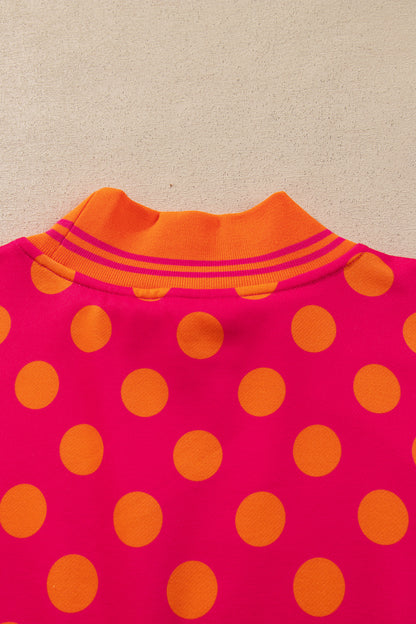 Rose Polka Dot Striped Trim Mock Neck Sweatshirt