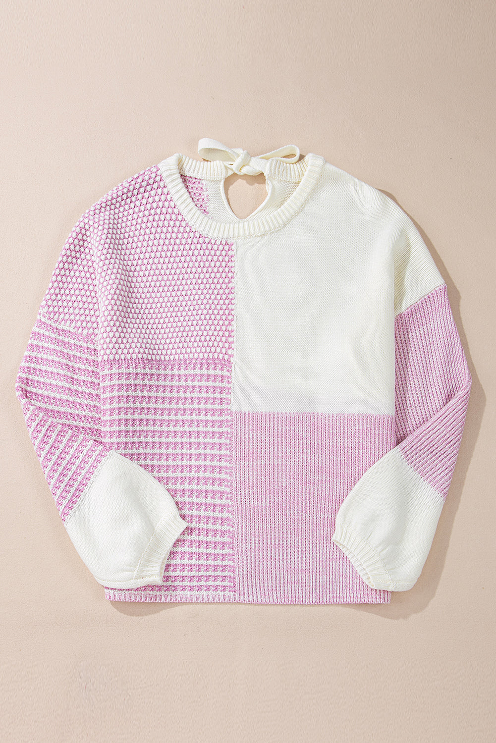Pull Bonbon à nouer dans le dos et colorblock neutre