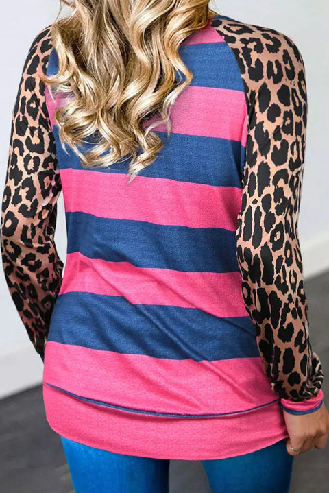 Leopard Striped Patchwork Long Sleeve Top