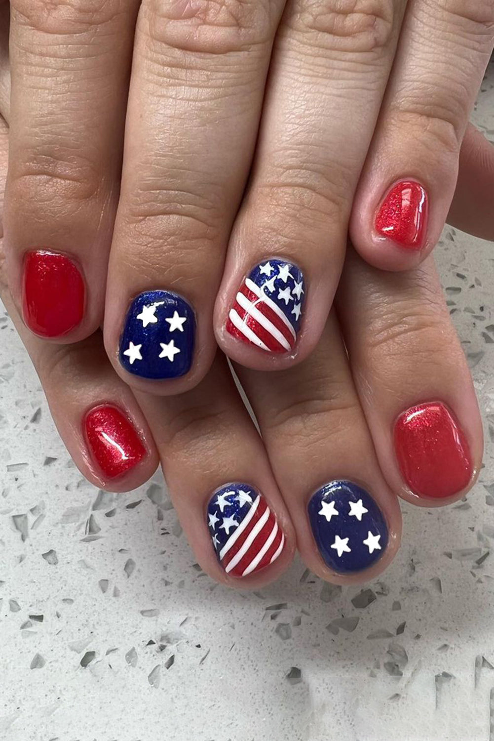 Uñas postizas multicolor con bloques de color de bandera estadounidense, 24 piezas