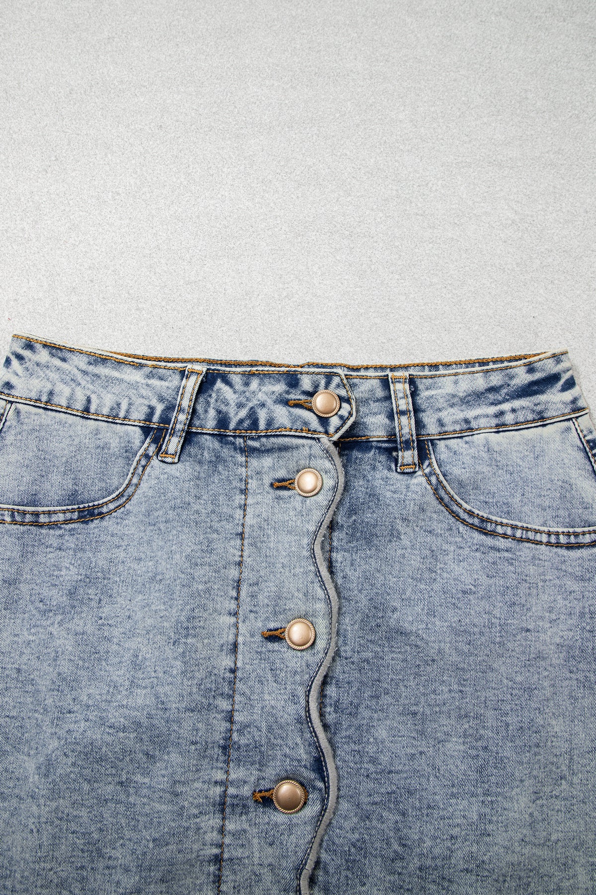 Myosotis Scalloped Detail Button Front Short Denim Skirt