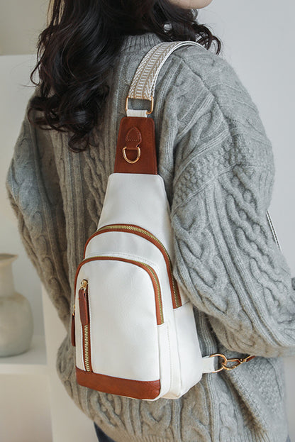 Sac bandoulière zippé en cuir PU vintage blanc