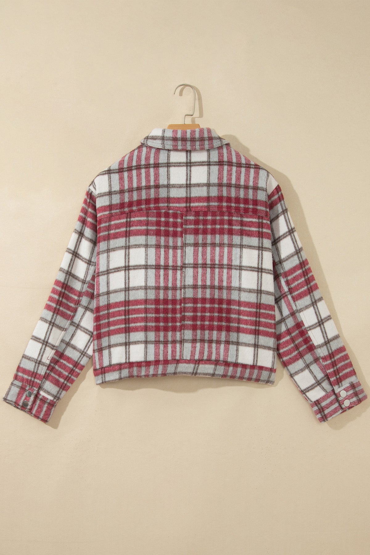 Red Plaid Flannel Metal Button Collar Long Sleeve Vintage Shift Jacket